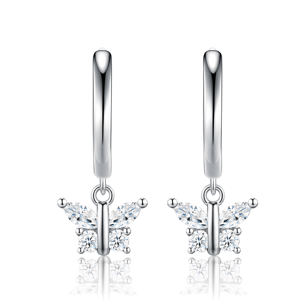 S925 Sterling Silver Moissanite Butterfly Drop Huggie Hoop Earrings — Marquise & Round Cut