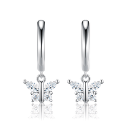 S925 Sterling Silver Moissanite Butterfly Drop Huggie Hoop Earrings — Marquise & Round Cut