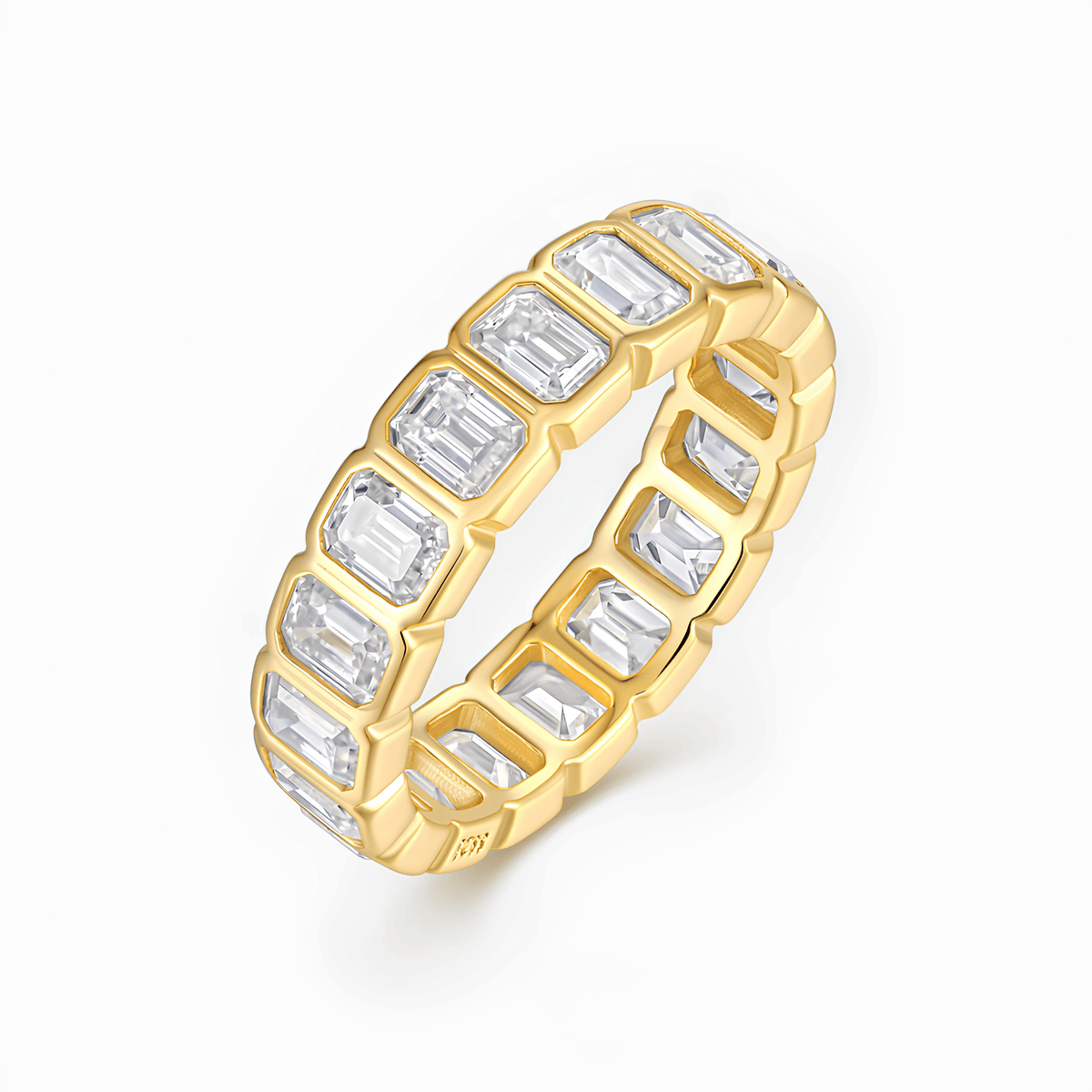 18K Gold Plated Moissanite Eternity Band 925 Silver | Emerald Cut Full Eternity Ring | 5.4ct