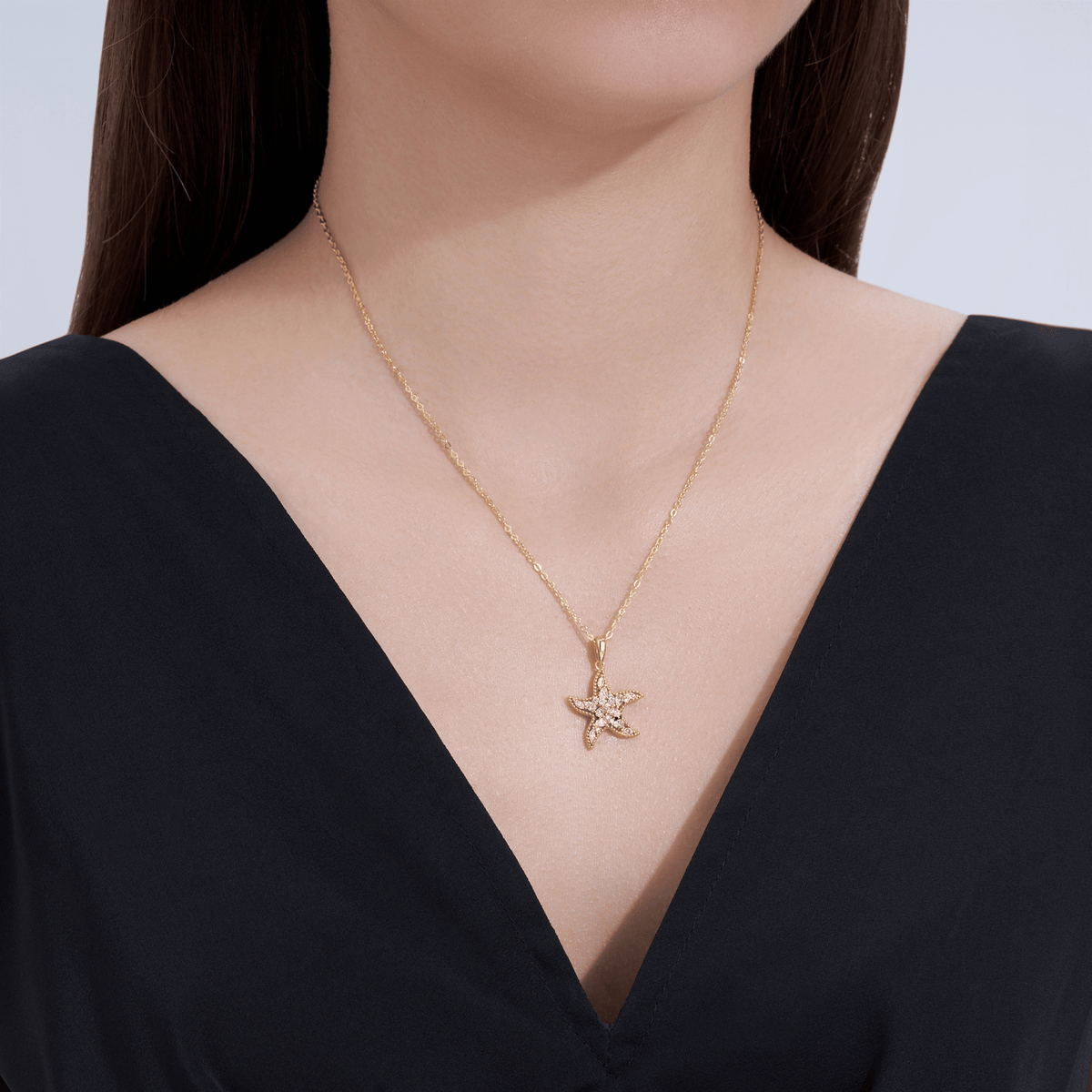 14K Gold Plated Sterling Silver Moissanite Starfish Pendant Necklace