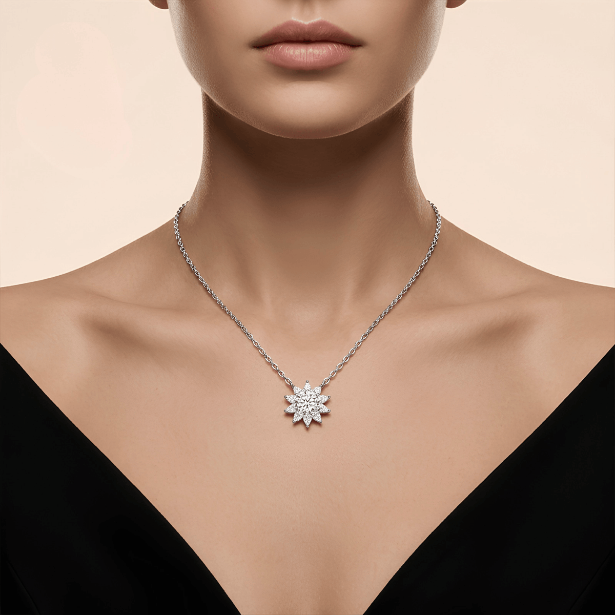 Authentic All-Moissanite Sunburst Floral Cluster Necklace in S925 Sterling Silver