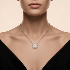 Authentic All-Moissanite Sunburst Floral Cluster Necklace in S925 Sterling Silver