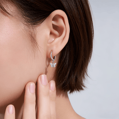 S925 Sterling Silver Moissanite Butterfly Drop Huggie Hoop Earrings — Marquise & Round Cut