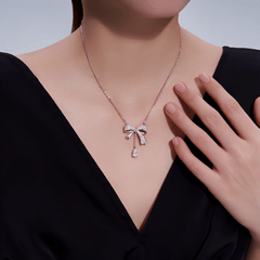 Moissanite Bow Necklace with Pear Drop – S925 Sterling Silver