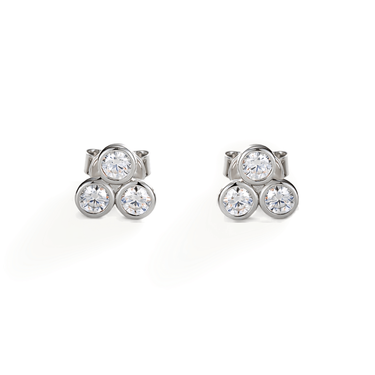 S925 Sterling Silver Triple Bezel Moissanite Cluster Stud Earrings — 3.0mm Round Cut (0.1 ct)