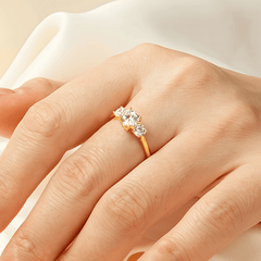 3 Stone Moissanite Engagement Ring, Gold Filled, Promise Gift