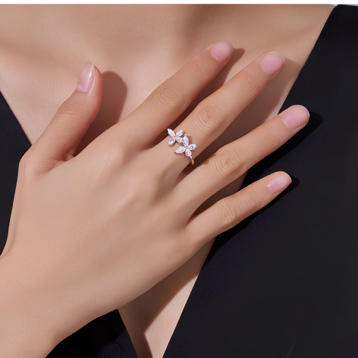 925 Sterling Silver Moissanite Floral Ring