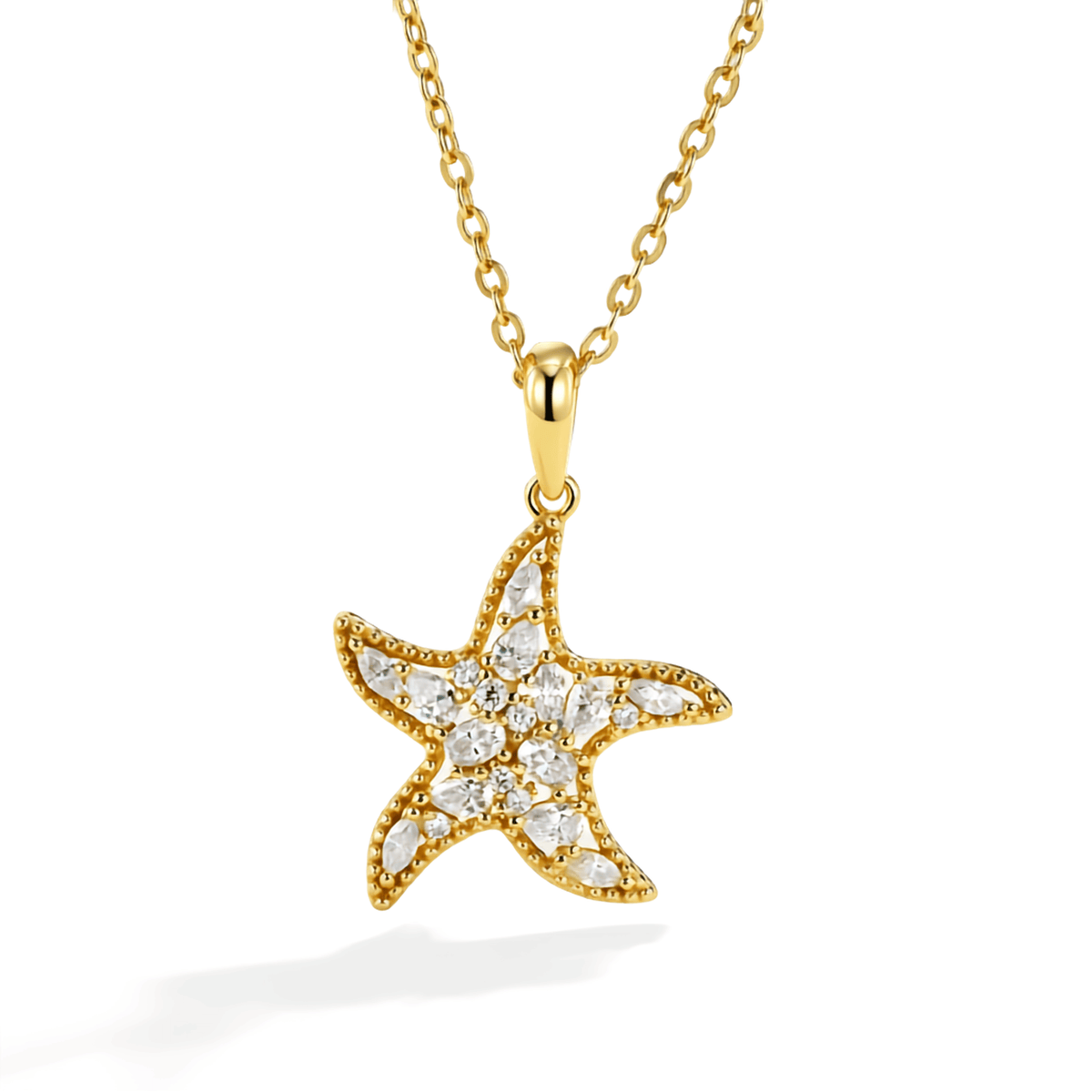 14K Gold Plated Sterling Silver Moissanite Starfish Pendant Necklace