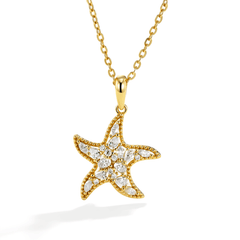14K Gold Plated Sterling Silver Moissanite Starfish Pendant Necklace