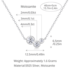 Sterling Silver Three-Stone Bezel Moissanite Necklace