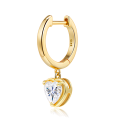 14K Gold Plated 925 Sterling Silver 1ct Heart Moissanite Huggie Drop Earrings