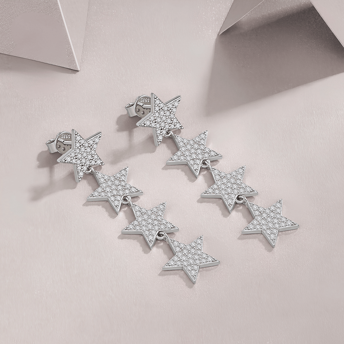 S925 Sterling Silver Moissanite Star Drop Earrings — Pavé Cascading Dangle Studs