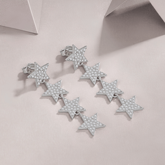 S925 Sterling Silver Moissanite Star Drop Earrings — Pavé Cascading Dangle Studs