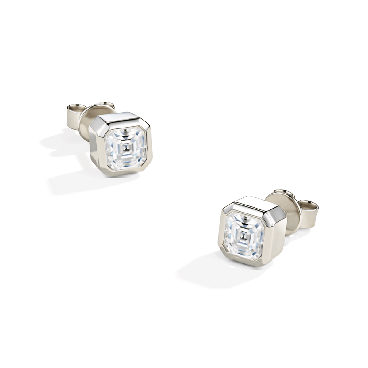 S925 Sterling Silver Asscher-Cut Moissanite Stud Earrings — Bezel-Set Square Solitaire