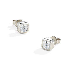 S925 Sterling Silver Asscher-Cut Moissanite Stud Earrings — Bezel-Set Square Solitaire