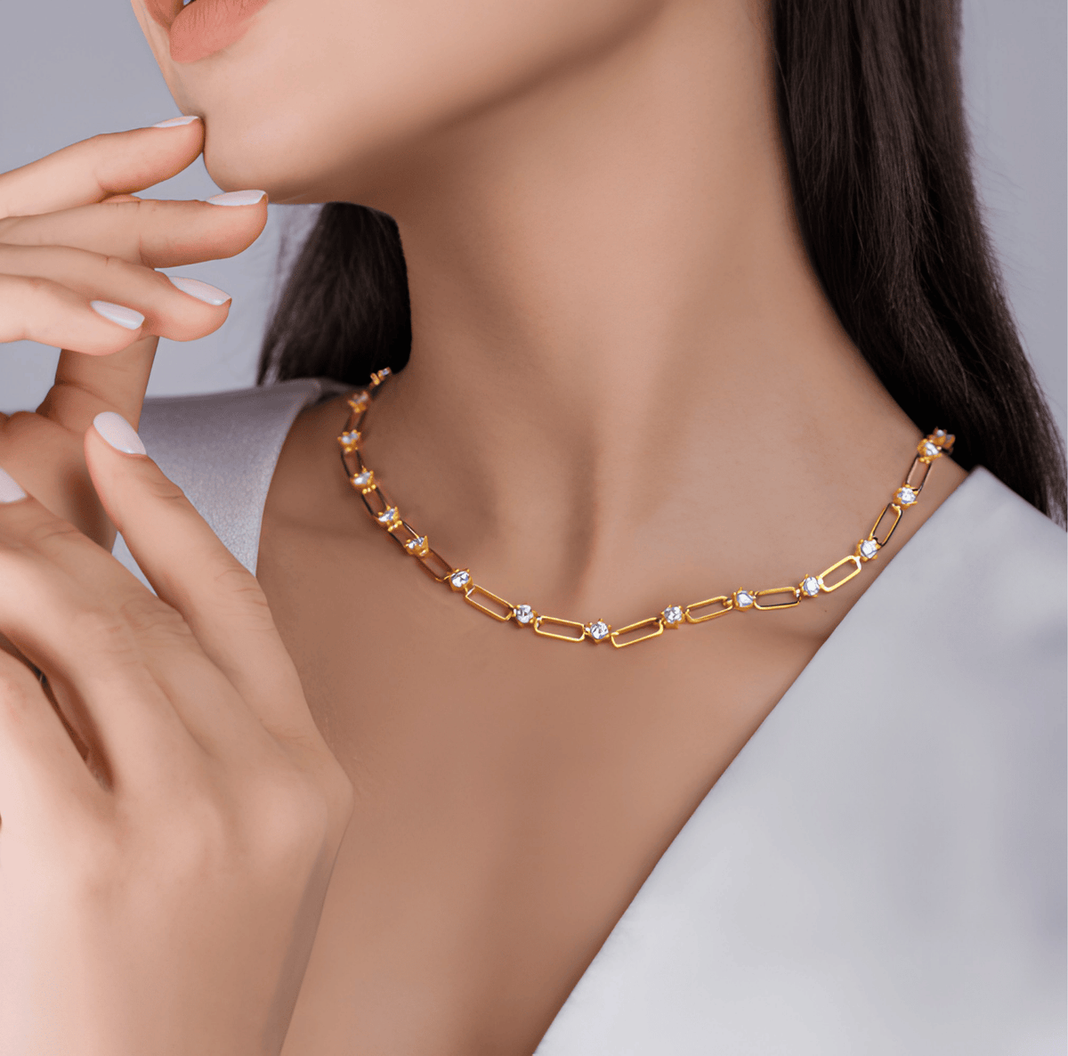 Moissanite Paperclip Chain Necklace – 14K Gold Plated Sterling Silver