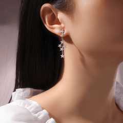 925 Sterling Silver Moissanite Celestial Star Drop Stud Earrings