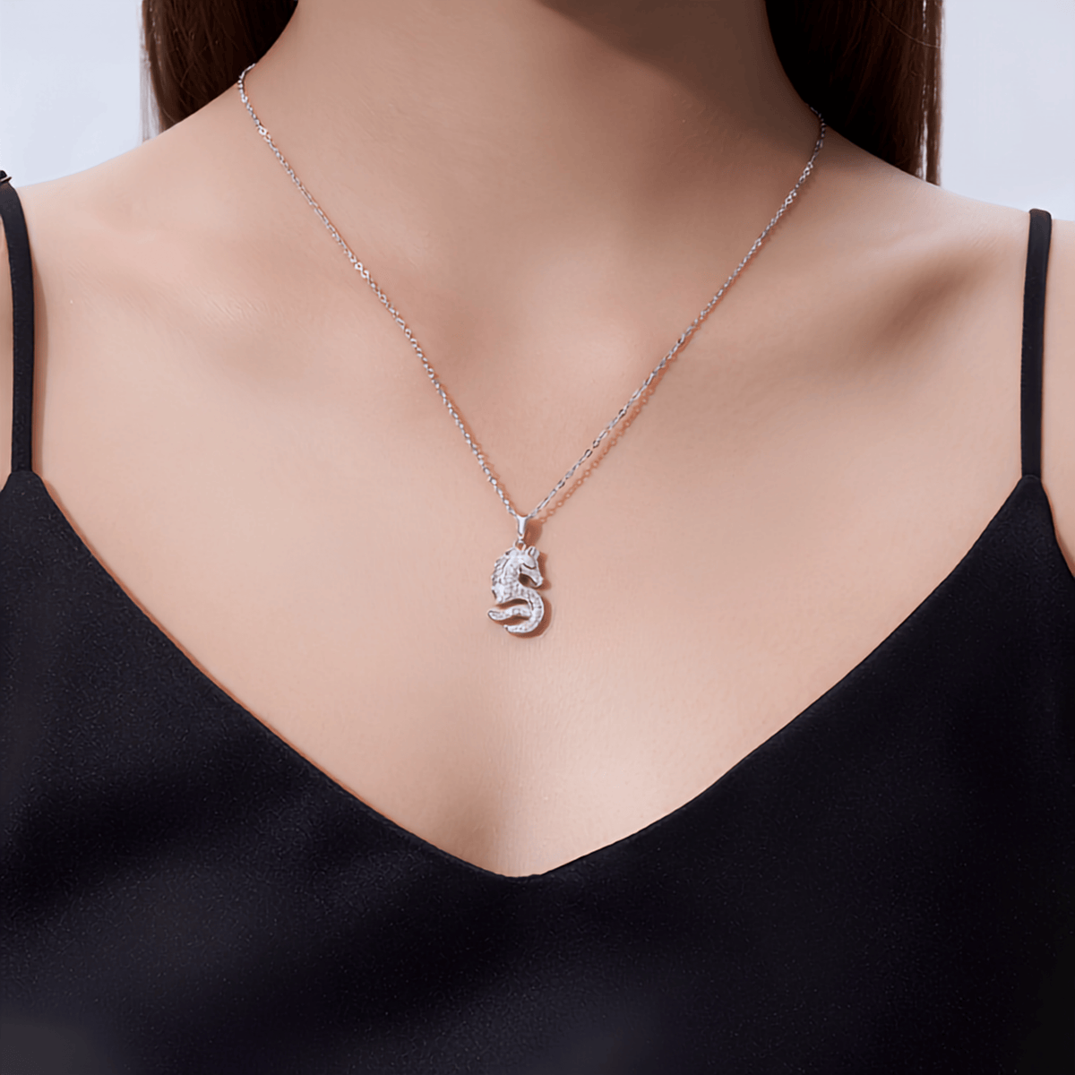 Sterling Silver Pavé Moissanite Horse Pendant Necklace