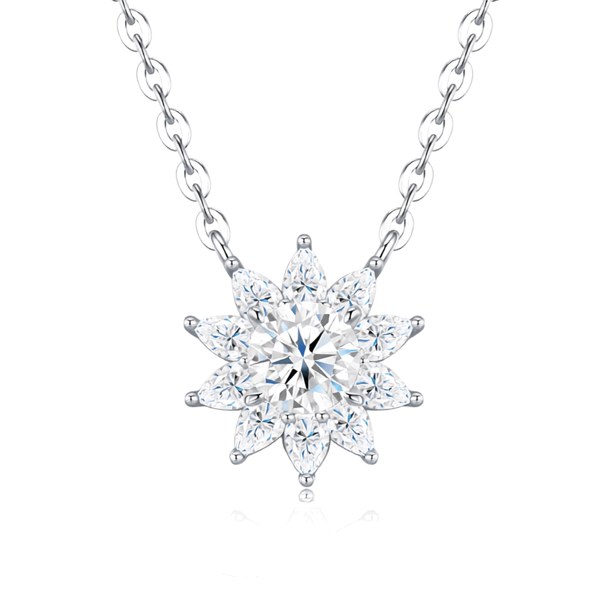 Authentic All-Moissanite Sunburst Floral Cluster Necklace in S925 Sterling Silver