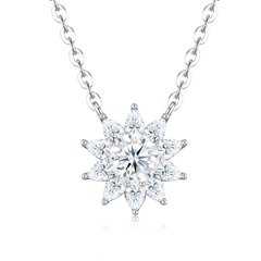 Authentic All-Moissanite Sunburst Floral Cluster Necklace in S925 Sterling Silver