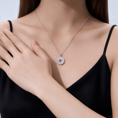 Sterling Silver Sunburst Mosaic Circle Moissanite Pendant Necklace