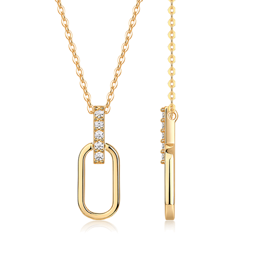 Moissanite Paperclip Link Necklace – 14K Gold Plated Sterling Silver