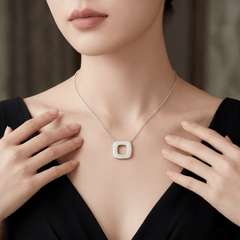 Moissanite Pavé Rounded Square Frame Necklace in S925 Sterling Silver