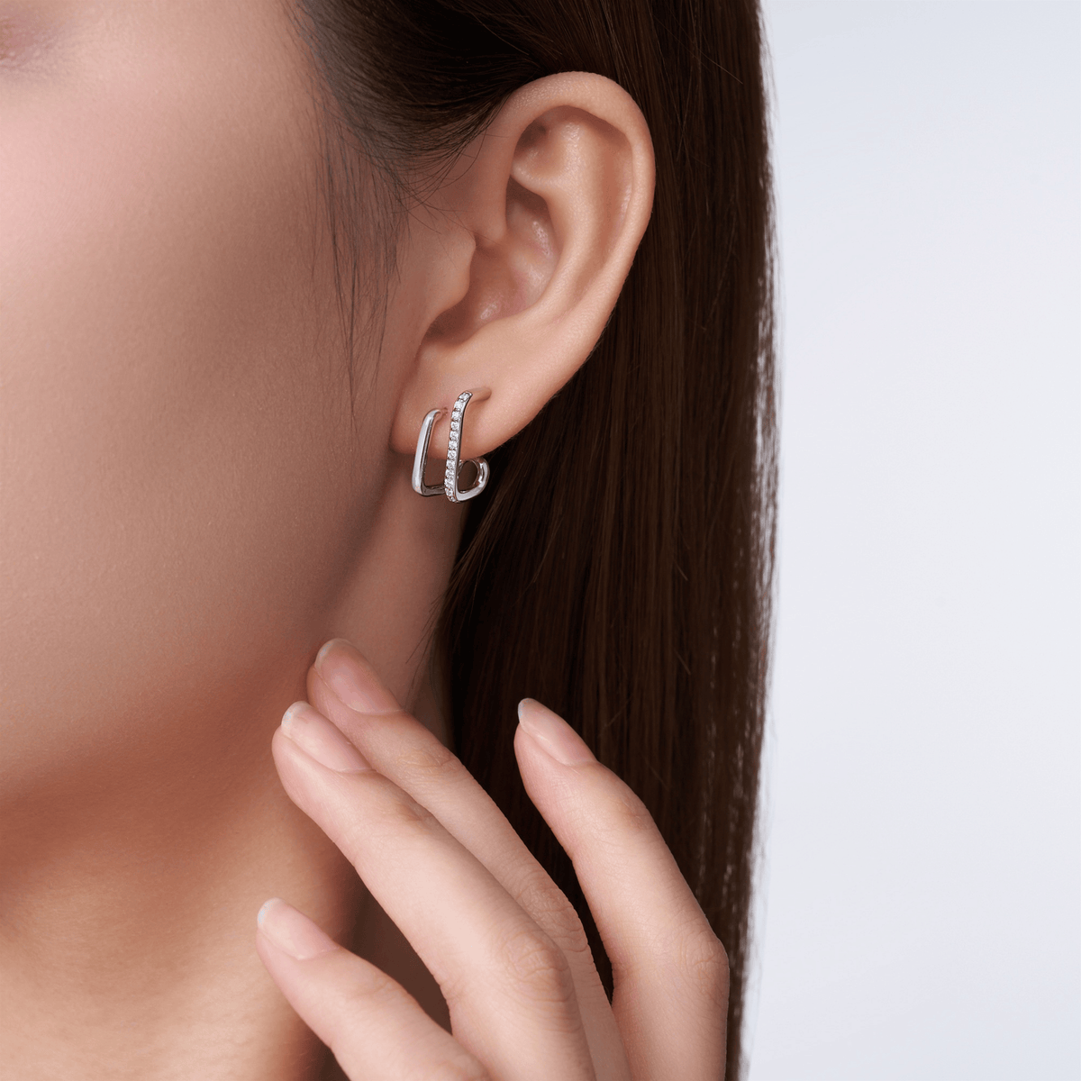 925 Sterling Silver Moissanite Geometric Ear Jacket Stud Earrings