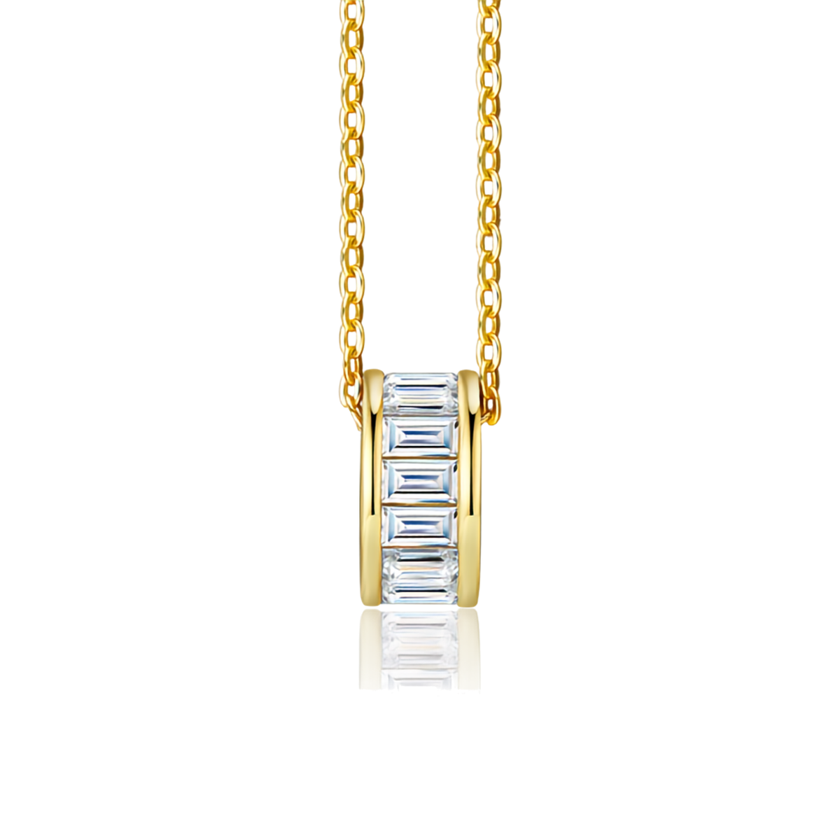 14k Gold Plated S925 Sterling Silver Moissanite Princess Cut Barrel Pendant Necklace
