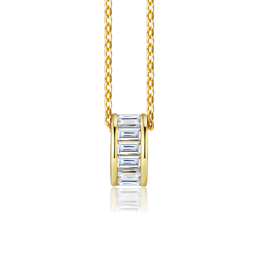 14k Gold Plated S925 Sterling Silver Moissanite Princess Cut Barrel Pendant Necklace