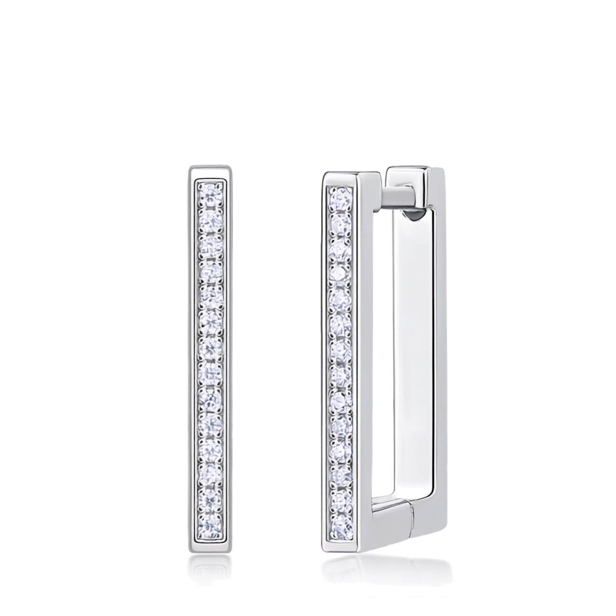 S925 Sterling Silver Rectangular Moissanite Huggie Hoop Earrings — Micro Pavé Sparkle