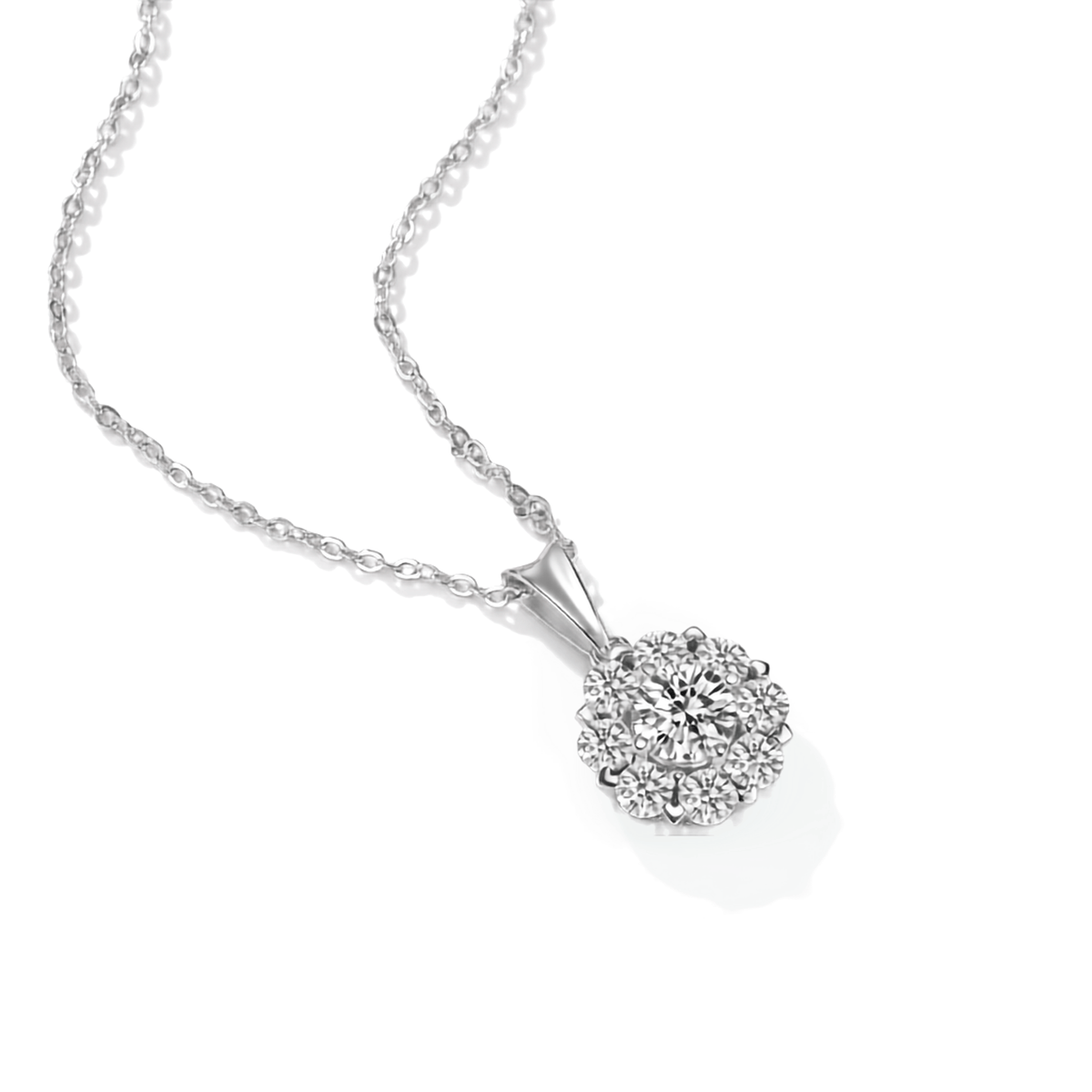 Sterling Silver Moissanite Cluster Pendant Necklace
