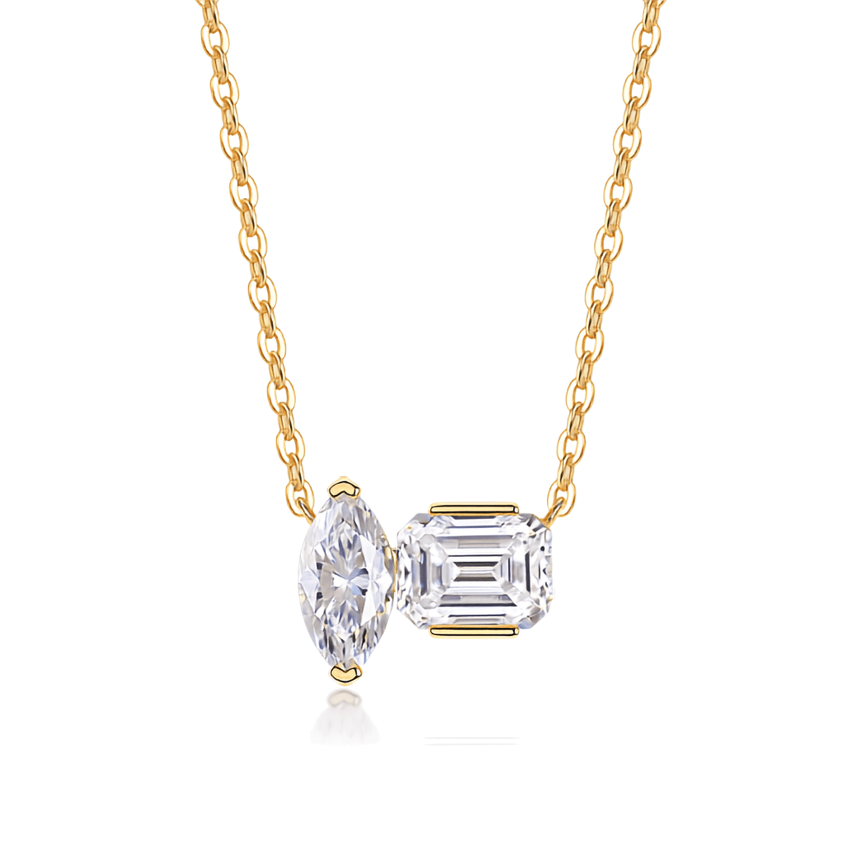 Moissanite Toi et Moi Necklace – 14K Gold Plated Sterling Silver