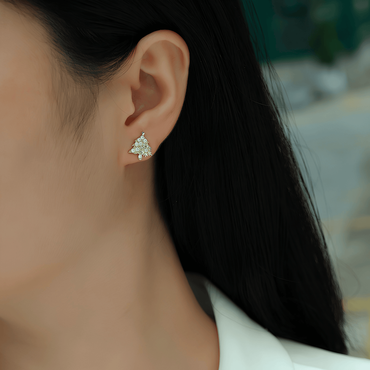 14K Gold Plated 925 Sterling Silver Moissanite Christmas Tree Stud Earrings (11.8mm)
