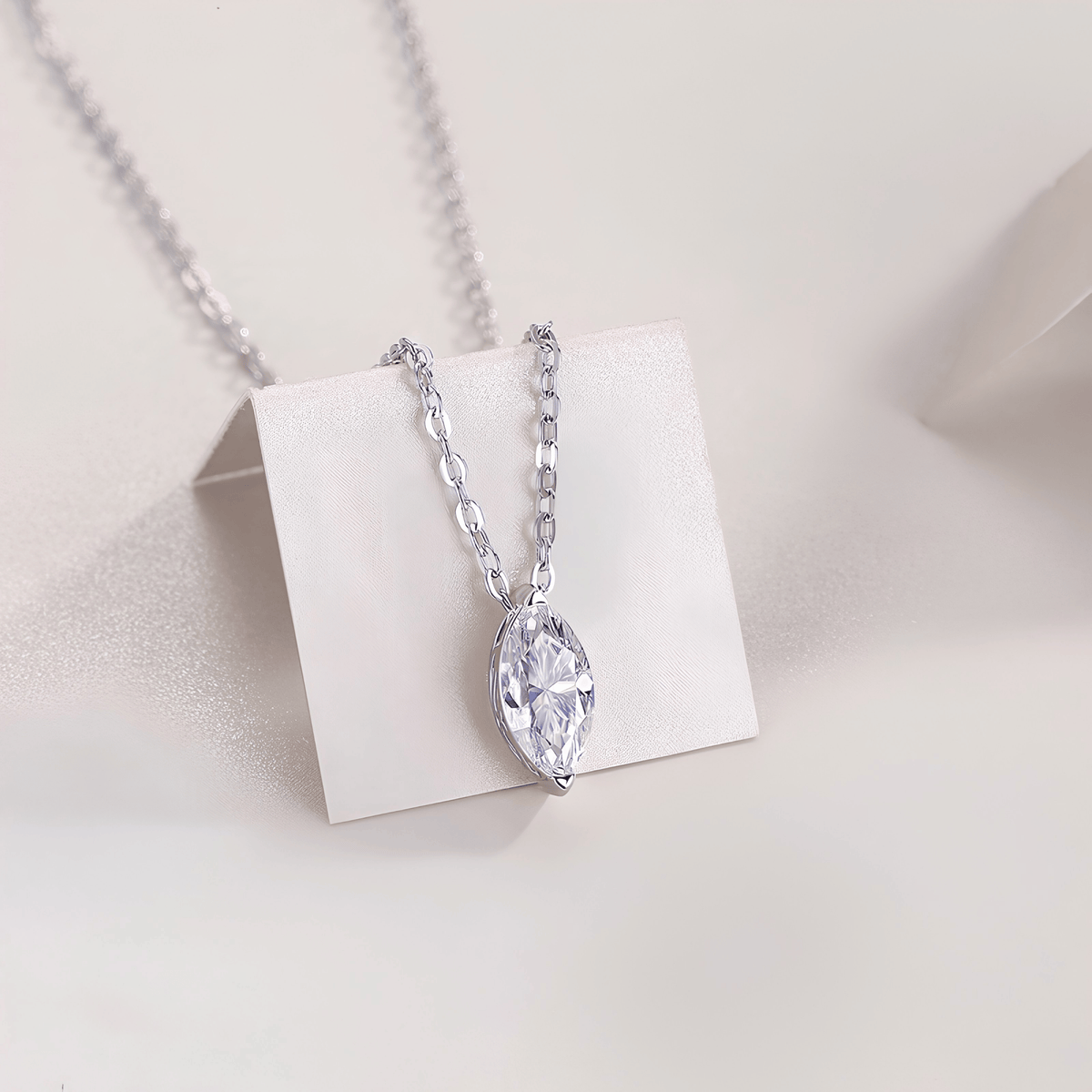 Moissanite Marquise Solitaire Necklace – S925 Sterling Silver