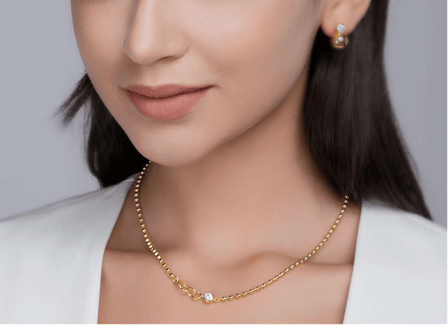 Moissanite Ball Chain Necklace – 14K Gold Plated Sterling Silver