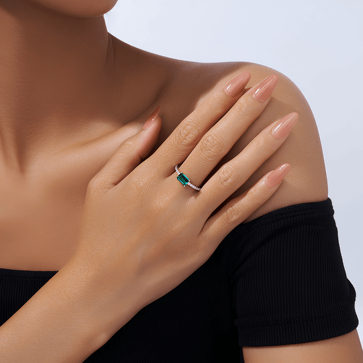Green Moissanite Engagement Ring