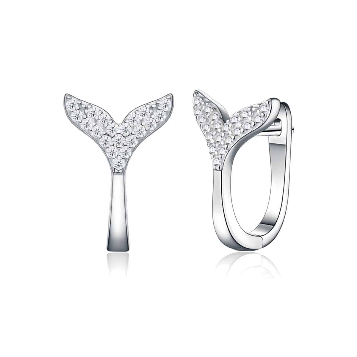S925 Sterling Silver Fishtail Moissanite Pavé Huggie Hoop Earrings — Round Cut Sparkle