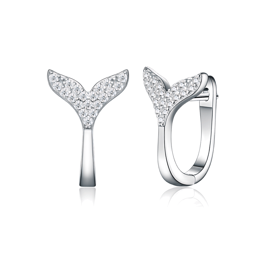 S925 Sterling Silver Fishtail Moissanite Pavé Huggie Hoop Earrings — Round Cut Sparkle
