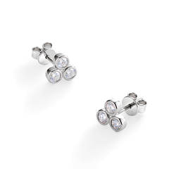 S925 Sterling Silver Triple Bezel Moissanite Cluster Stud Earrings — 3.0mm Round Cut (0.1 ct)