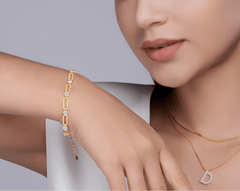 Moissanite Paperclip Link Bracelet – 14K Gold Plated Sterling Silver(Adjustable)