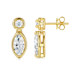 14K Gold Plated 925 Sterling Silver Marquise Moissanite Drop Stud Earrings – 1ct Each