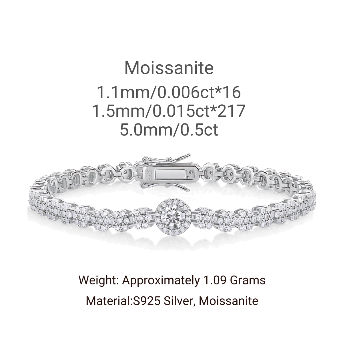 Moissanite Halo Cluster Bracelet – S925 Sterling Silver