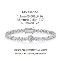 Moissanite Halo Cluster Bracelet – S925 Sterling Silver