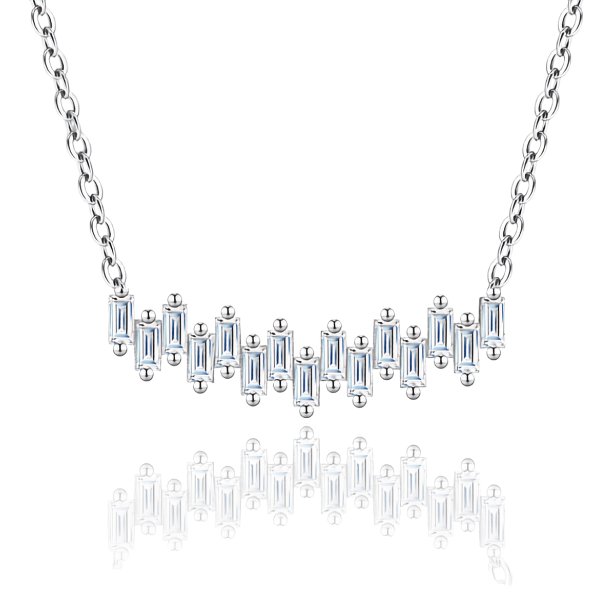 Staggered Princess Cut Moissanite Bar Necklace in S925 Sterling Silver