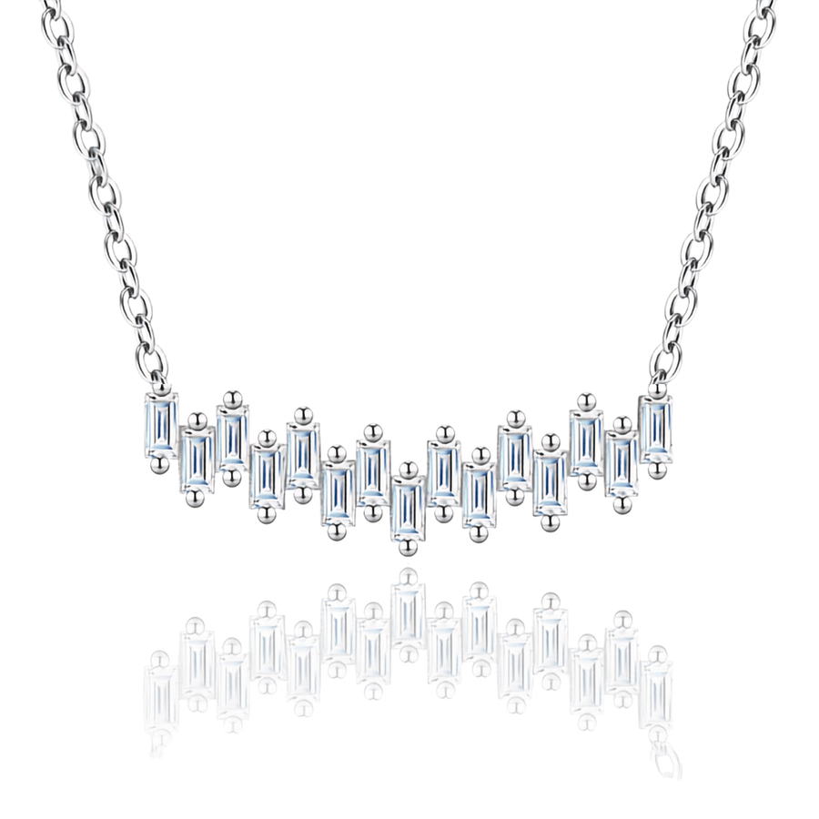 Staggered Princess Cut Moissanite Bar Necklace in S925 Sterling Silver