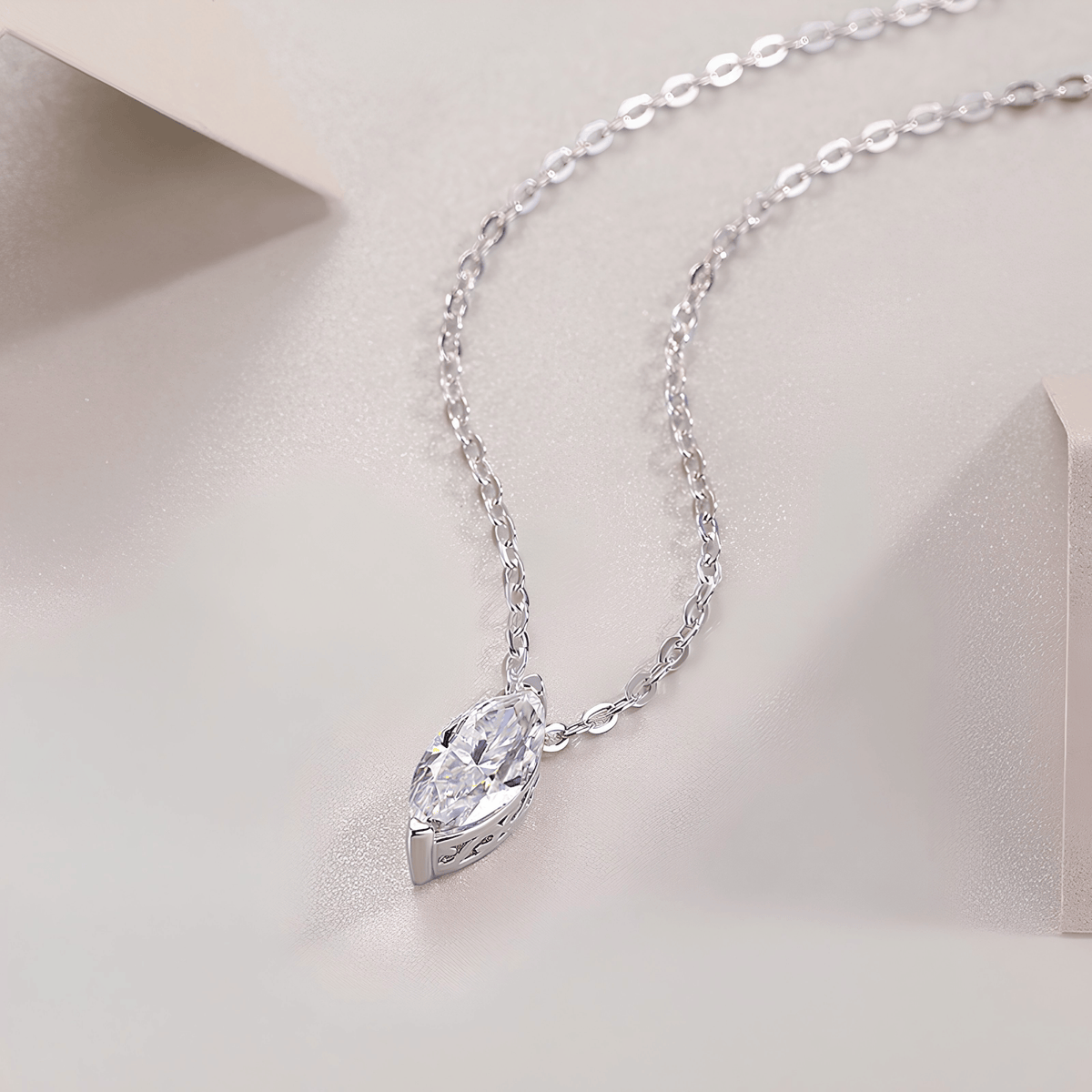 Moissanite Marquise Solitaire Necklace – S925 Sterling Silver