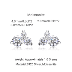 925 Sterling Silver Three-Stone Round Moissanite Cluster Stud Earrings
