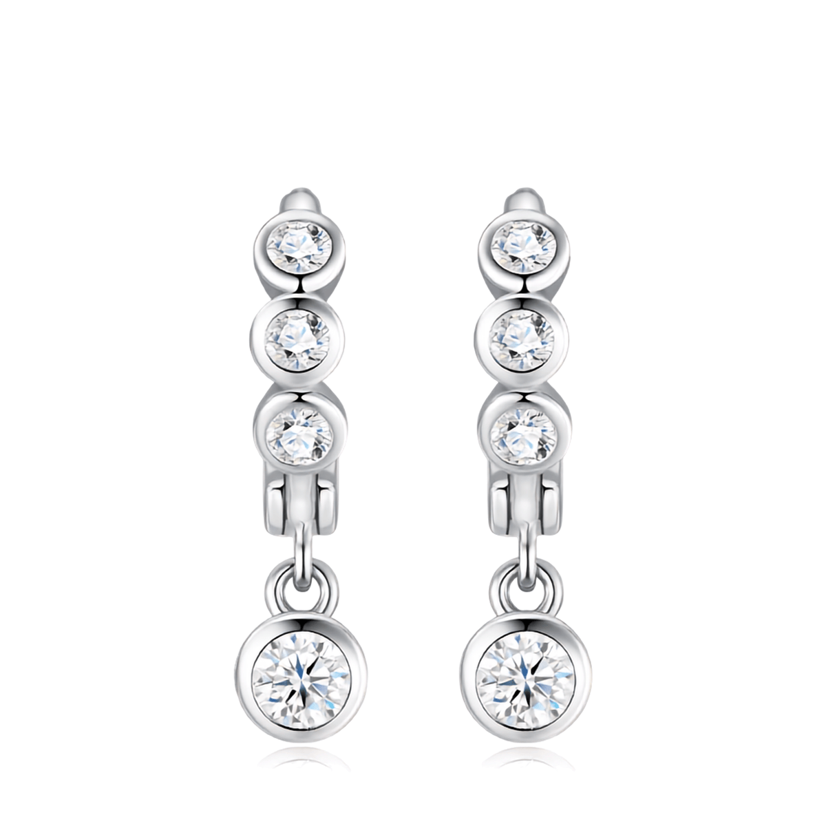 S925 Sterling Silver Bezel-Set Moissanite Dangle Huggie Hoop Earrings — Trio Stone Drop