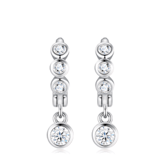 S925 Sterling Silver Bezel-Set Moissanite Dangle Huggie Hoop Earrings — Trio Stone Drop